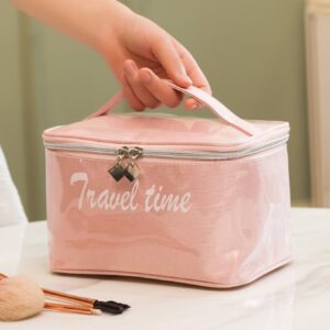 1pc Multifunction Pink Letter Graphic Large Capacity Portable Travel Storage Makeup Bag For Women Girls